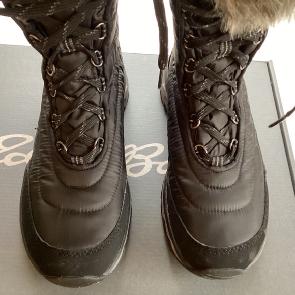 Eddie Bauer Women’s Microtherm II Tall Winter Black Boots Faux Fur Trim Laces - Picture 9 of 15